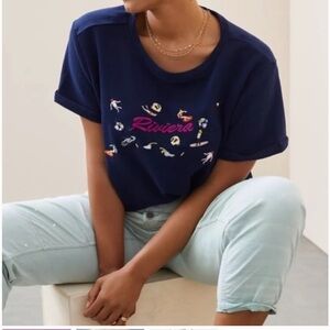Anthropologie Maeve Riviera embroidered Sweatshirt Tee XL